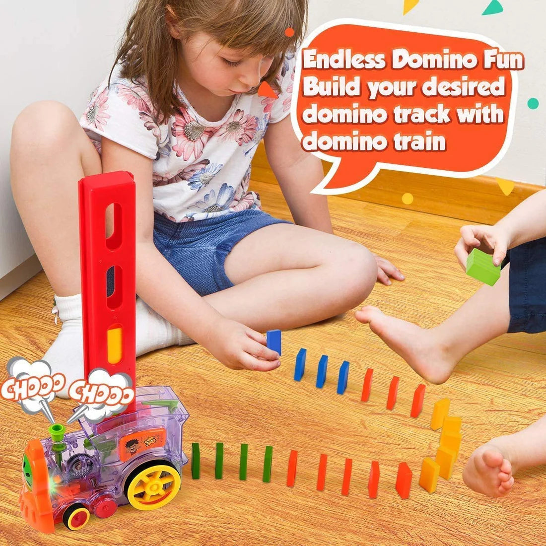 Domino Train with Building and Stacking Blocks Set