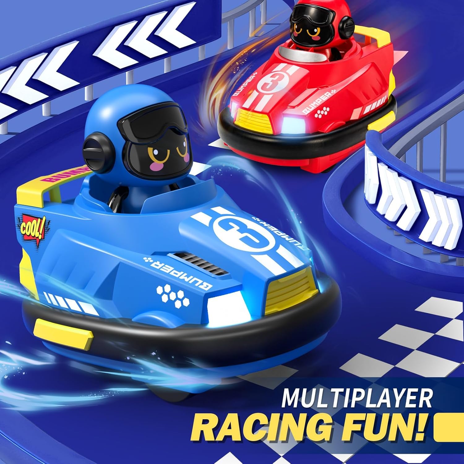 2Pcs RC Cute Mini Spray Bumper Cars with Lights & Sound | Rechargeable Remote Control Toy Cars for Kids