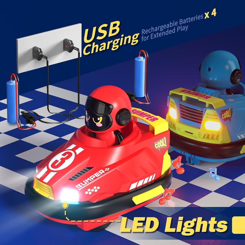 2Pcs RC Cute Mini Spray Bumper Cars with Lights & Sound | Rechargeable Remote Control Toy Cars for Kids