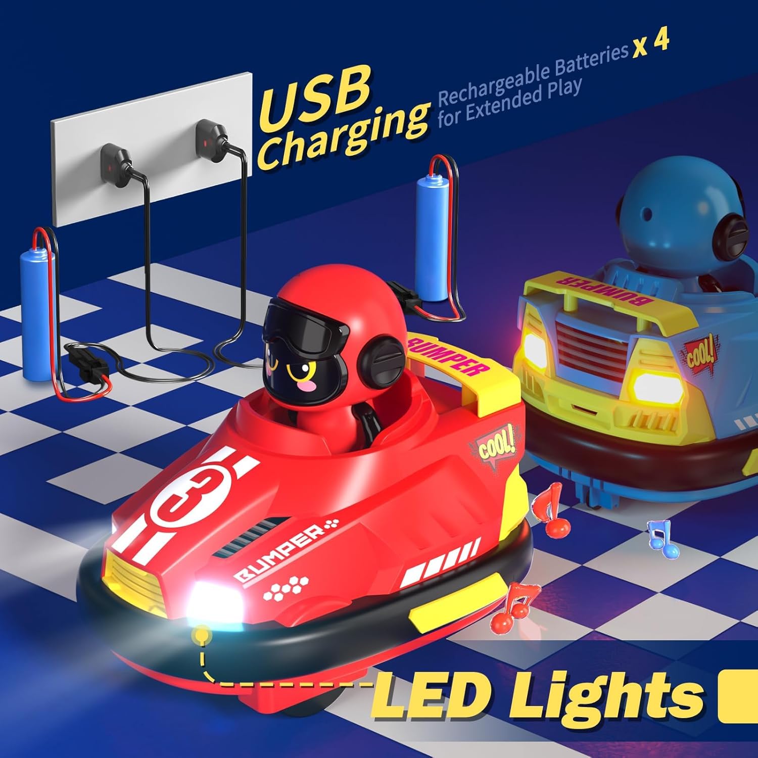 2Pcs RC Cute Mini Spray Bumper Cars with Lights & Sound | Rechargeable Remote Control Toy Cars for Kids