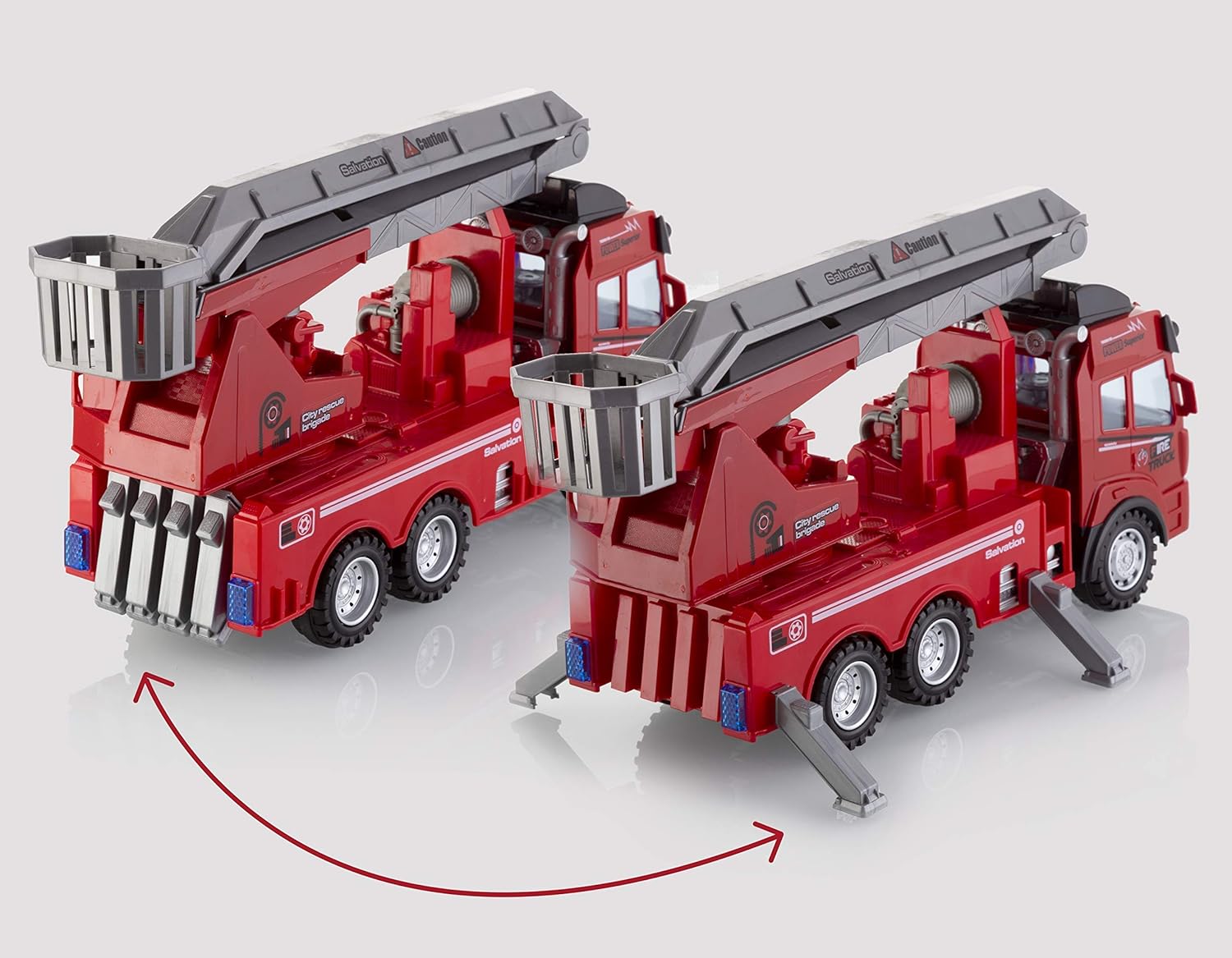 RC Fire Truck with Rescue Ladder | Remote Control Toy with LED Lights & Chargable Battery