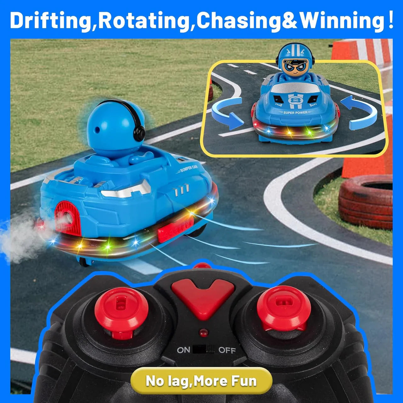 2Pcs RC Cute Mini Spray Bumper Cars with Lights & Sound | Rechargeable Remote Control Toy Cars for Kids