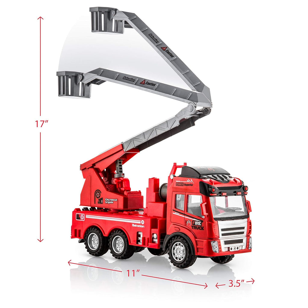 RC Fire Truck with Rescue Ladder | Remote Control Toy with LED Lights & Chargable Battery