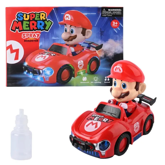 Super Mario Spray Smoke Car | 360° Spinning Toy with Lights, Music & Water Spray