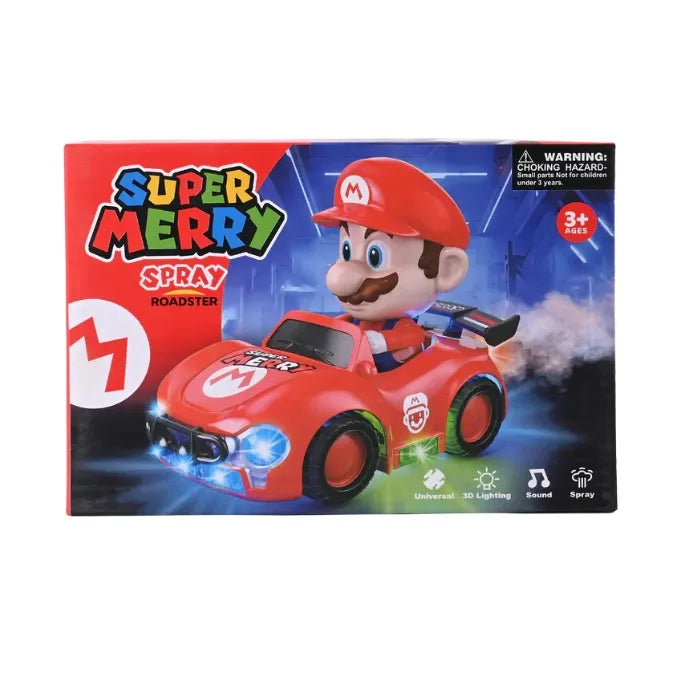 Super Mario Spray Smoke Car | 360° Spinning Toy with Lights, Music & Water Spray