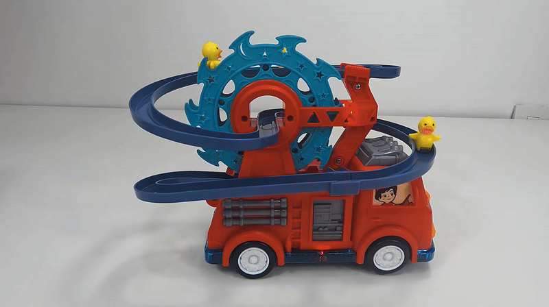 Multifunctional Fire Rail Truck Toy with Duck Swivel Slide | Musical, Lighting & Educational Play for Kids 3+