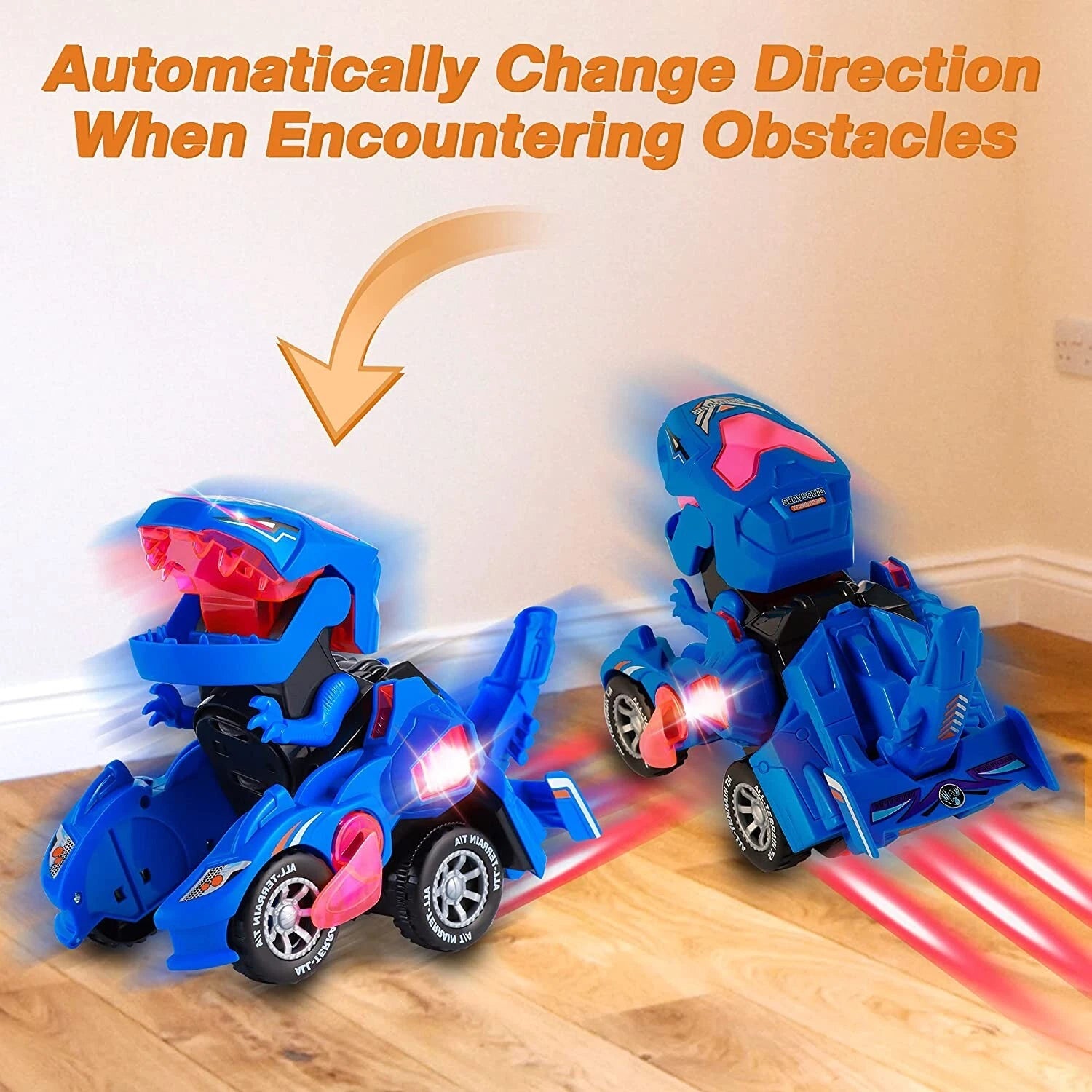 Deform Dinosaur Transforming Toy Car | Auto-Change Robot with Lights, Music & Bump & Go