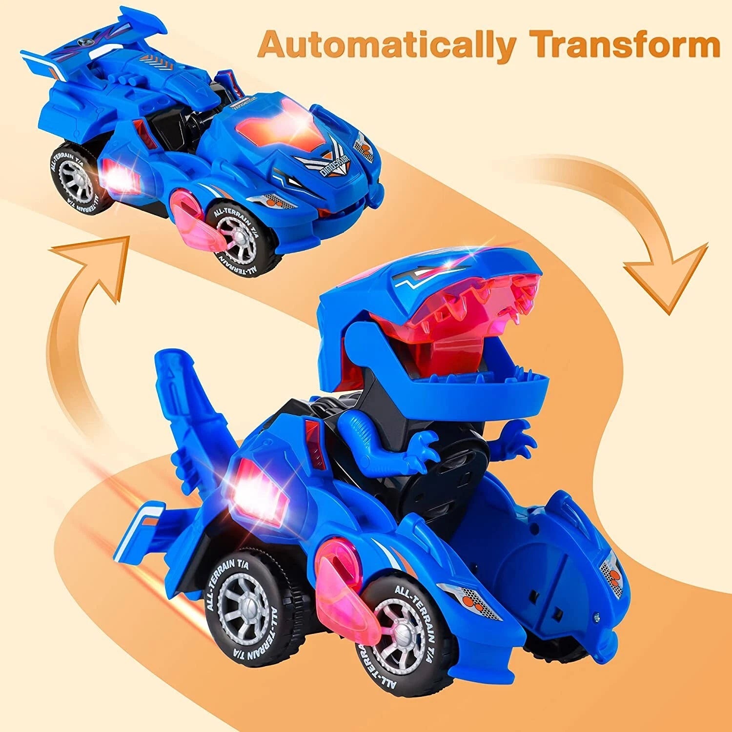 Deform Dinosaur Transforming Toy Car | Auto-Change Robot with Lights, Music & Bump & Go