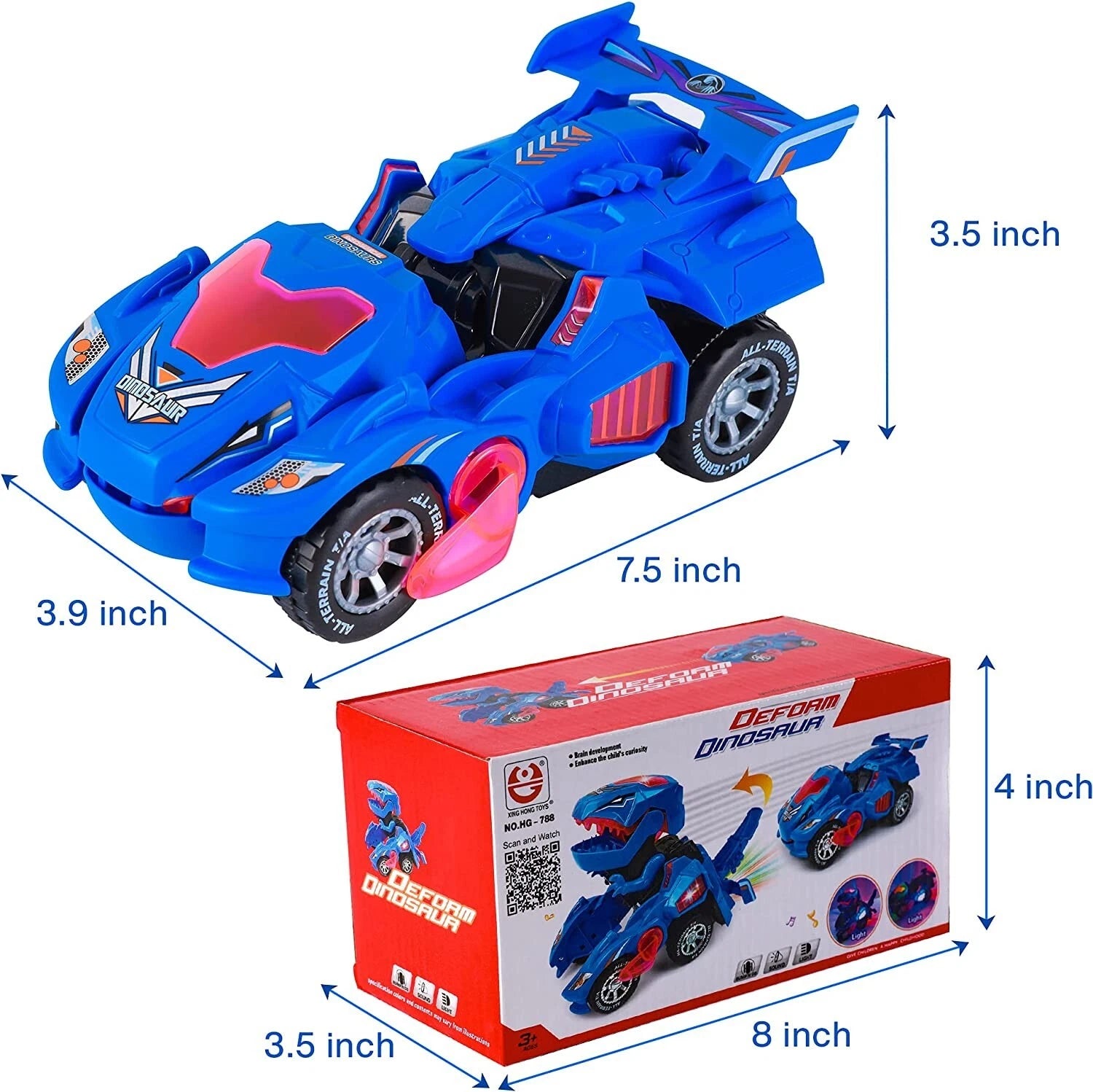 Deform Dinosaur Transforming Toy Car | Auto-Change Robot with Lights, Music & Bump & Go