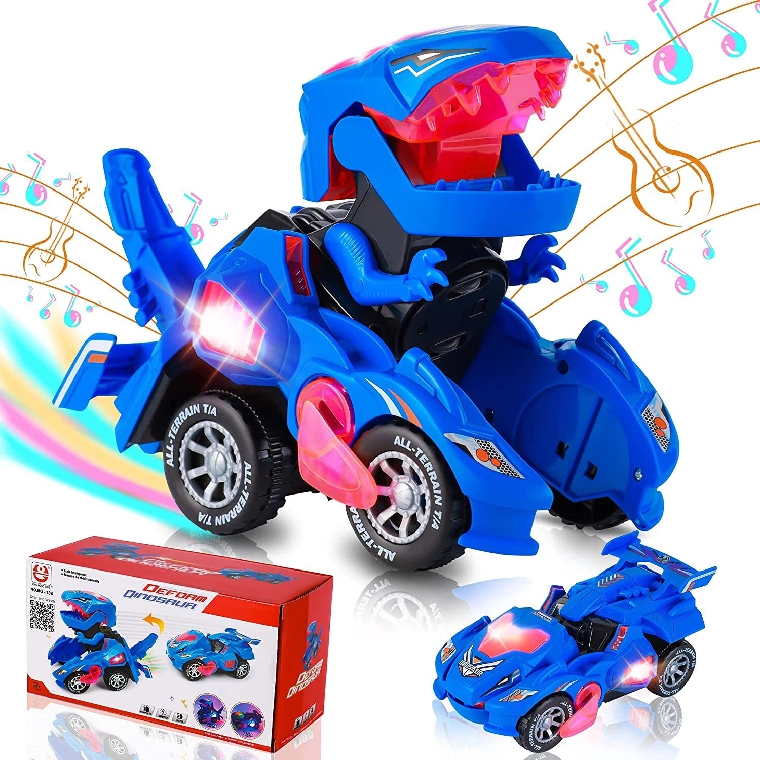 Deform Dinosaur Transforming Toy Car | Auto-Change Robot with Lights, Music & Bump & Go